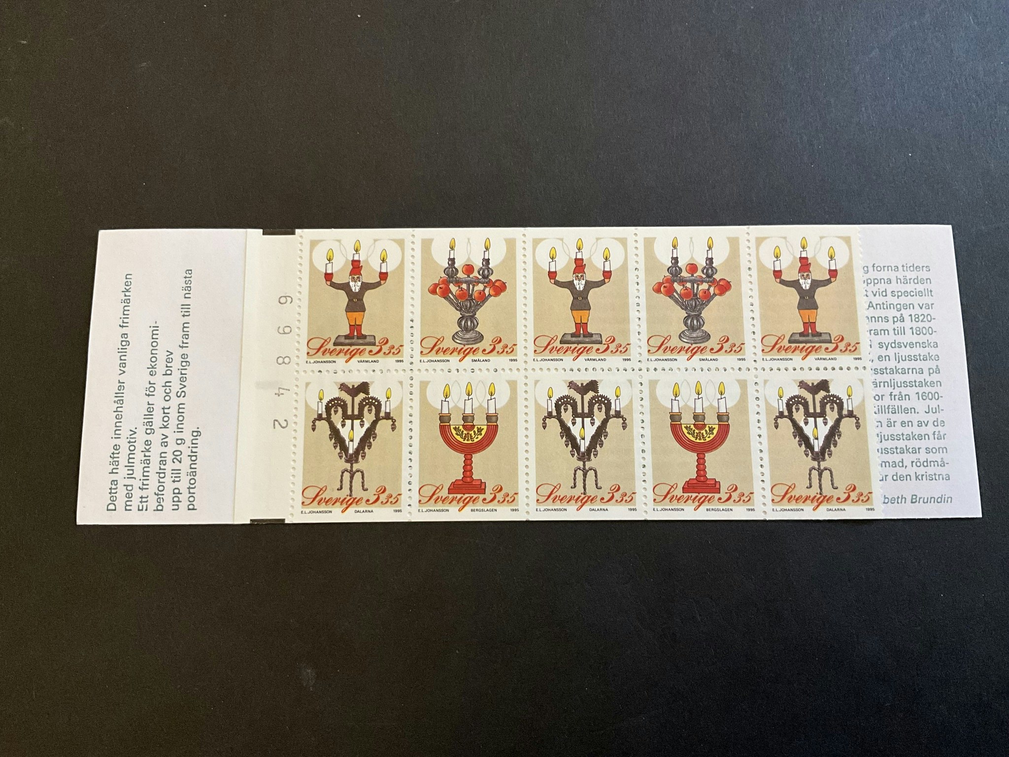 Julpost inrikes 1995 postfriskt häfte med kontrollnummer