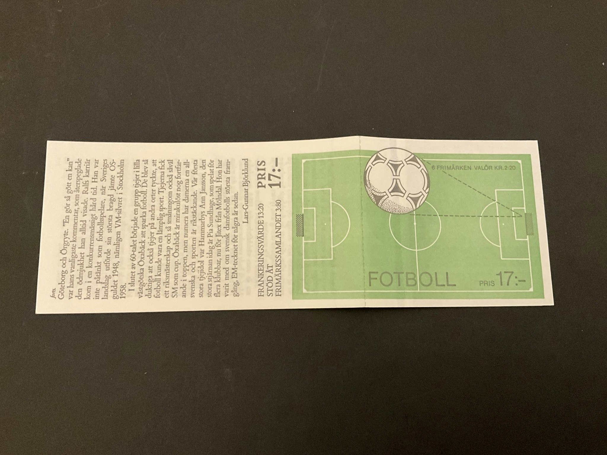 Fotboll 1988 postfriskt häfte med cylindersiffra 1