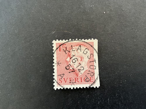 Gustaf VI Adolf typ II facit nr 413 B2 fin sidvönd stämpel KLAGSTORP