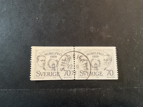 Nobelpris 1909 facit nr 683 i 2+2-sidigt par praktstämplat SMYGEHAMN