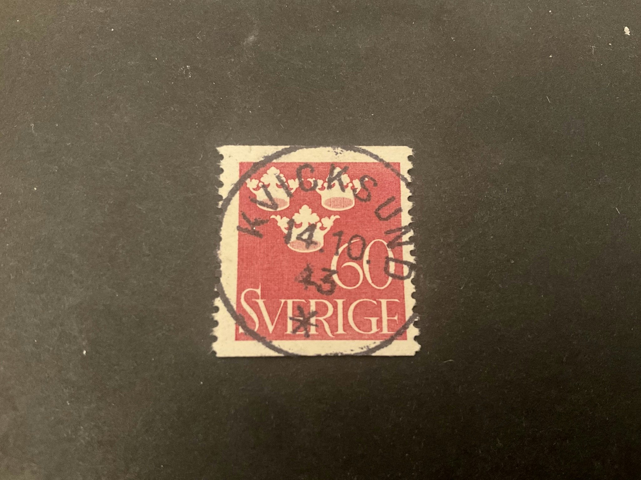 Tre kronor facit 286 praktstämplat KVICKSUND