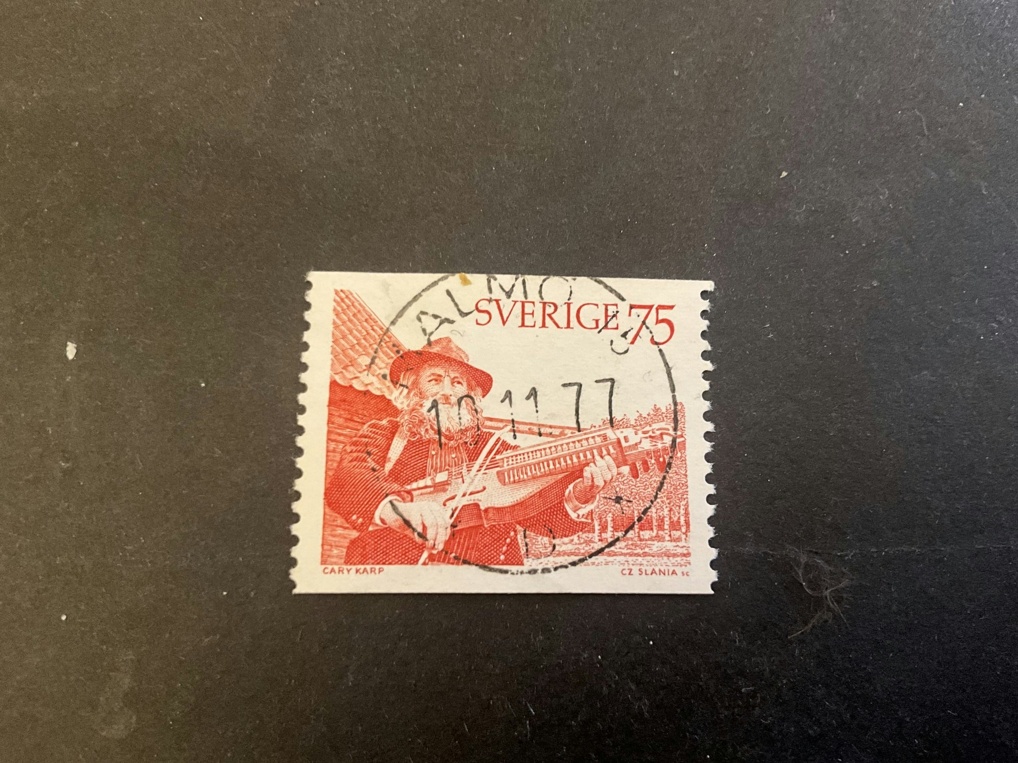 Spelman med nyckelharpa facit 941 V2 lyxstämplat MALMÖ 15