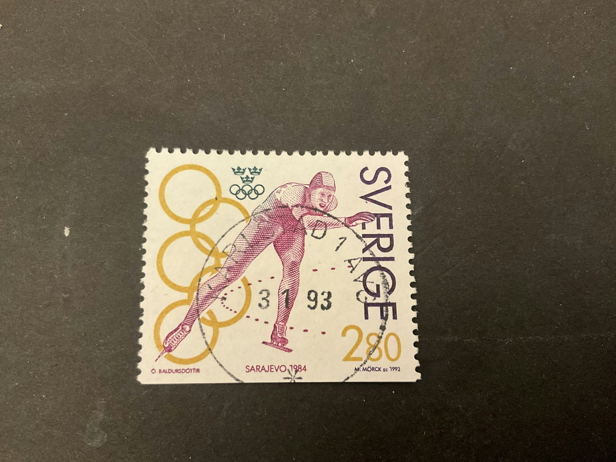 Olympiskt guld II facit nr 1724 lyxstämplat  KARLSTAD 1 AVG