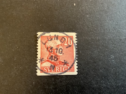 Gustaf V Adolf profil höger facit 276 A lyxstämplat LUND 1
