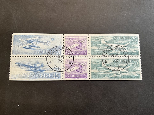 Postflyg facit nr 778-781 lyxstämplat block STOCKHOLM