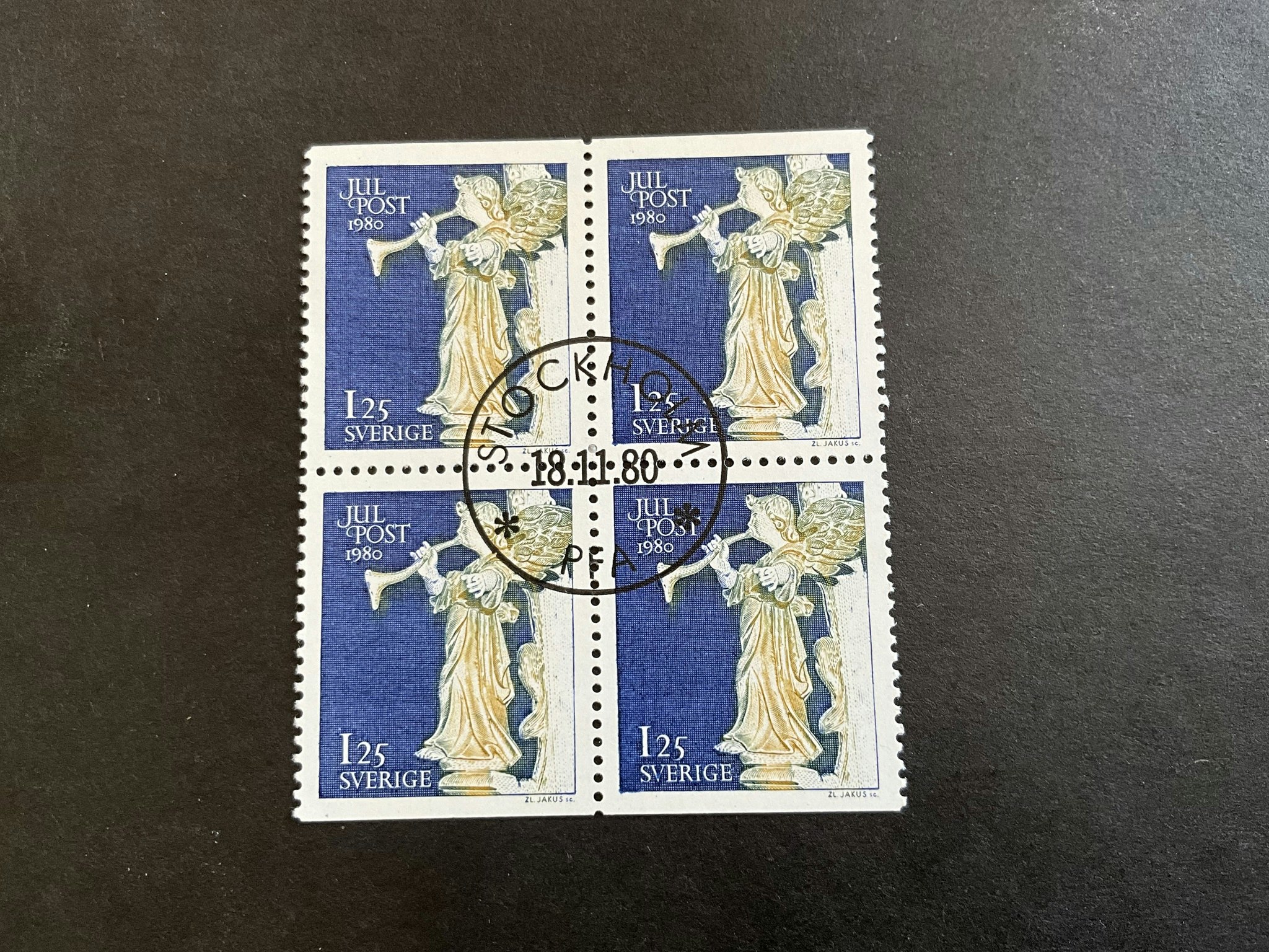 Julpost facit nr 1150 BB i lyxstämplat 4-block STOCKHOLM