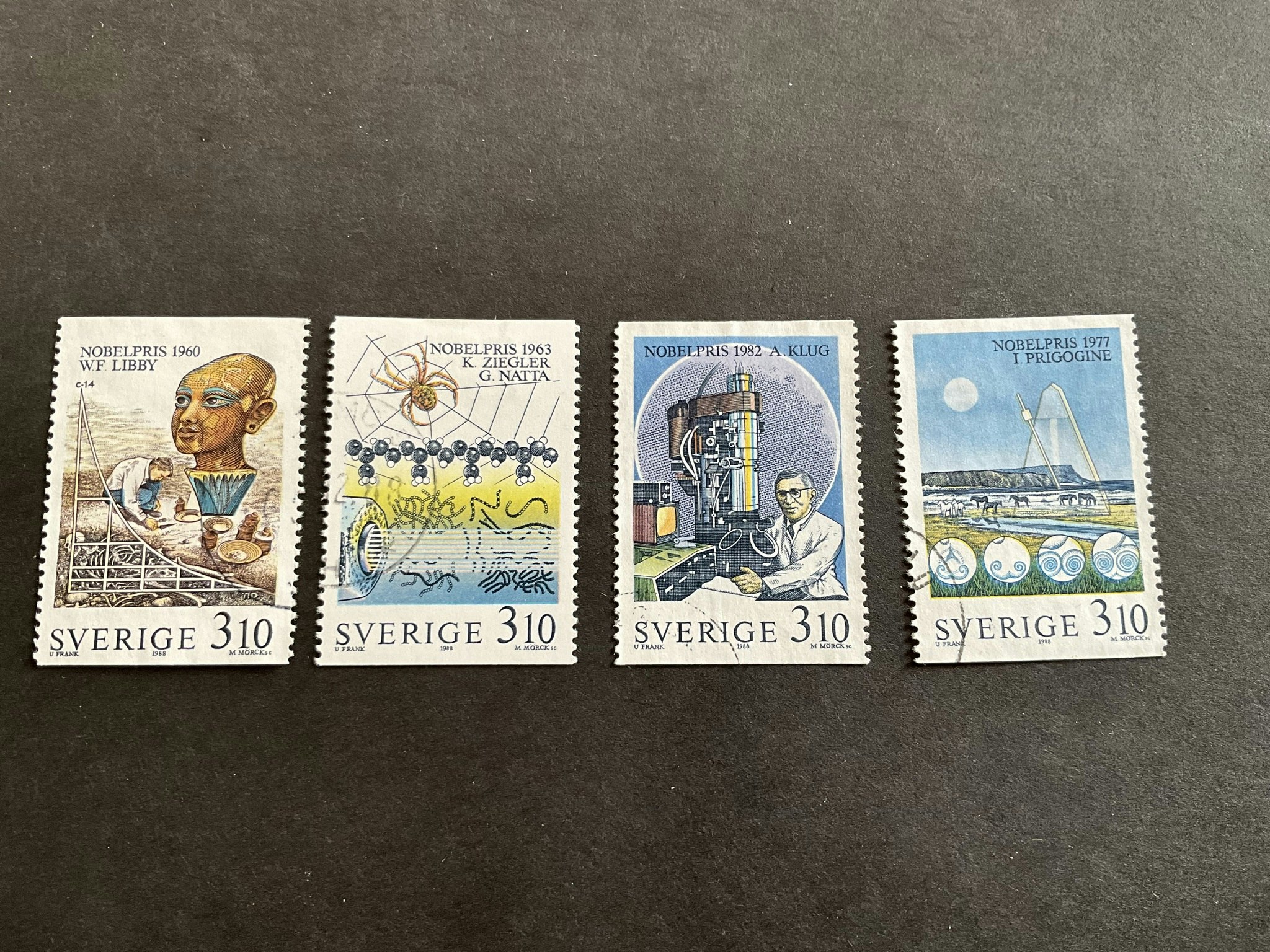 Nobelpristagare Kemi facit nr 1533-1536 i stämplad sats