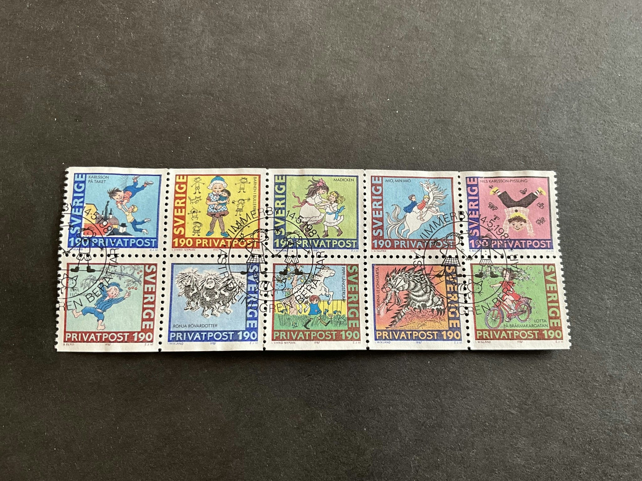 Rabattmärken IX-Astrid Lindgren facit nr 1453-1457 SX i stämplat block