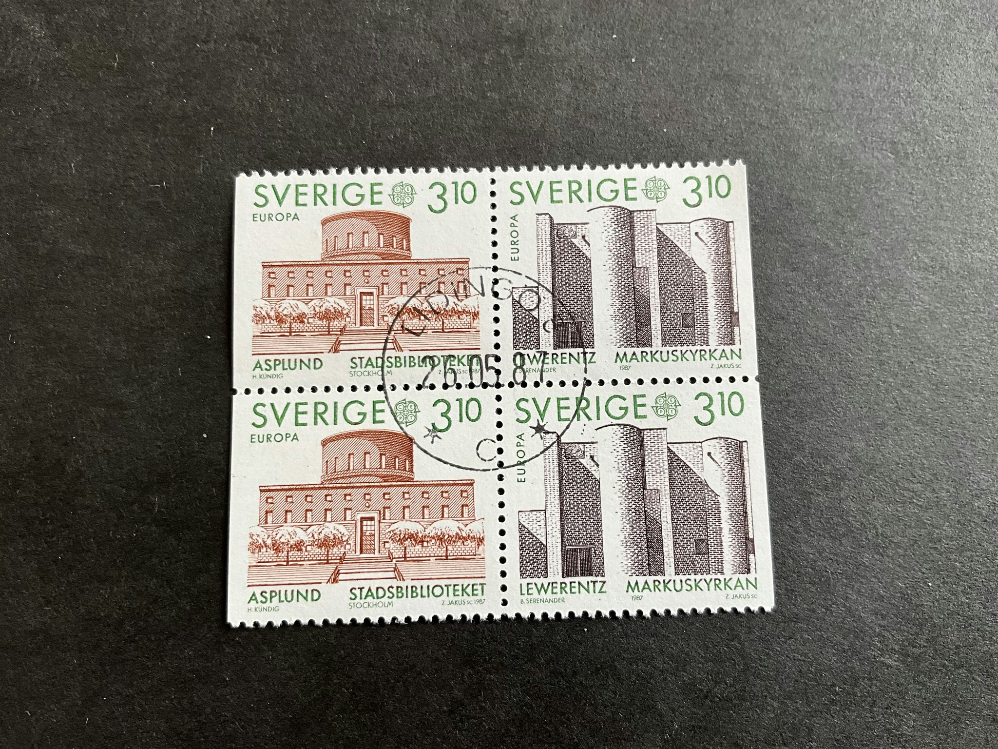 Europa XVI facit nr 1447 SX i lyxstämplat 4-block LIDINGÖ 8