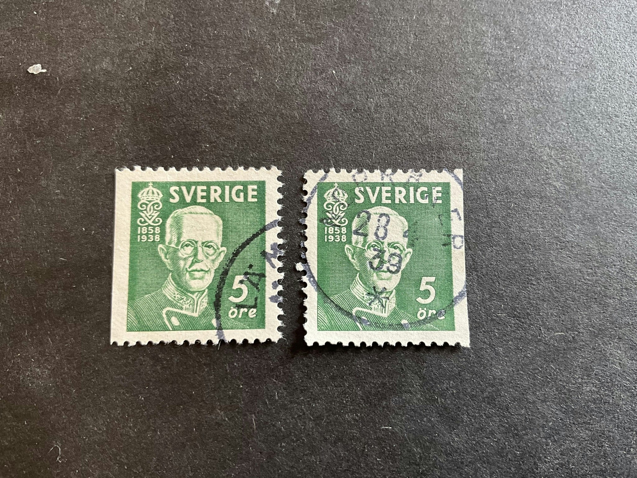 Gustaf V 80 år facit nr 266 B1 och B2 stämplade märken