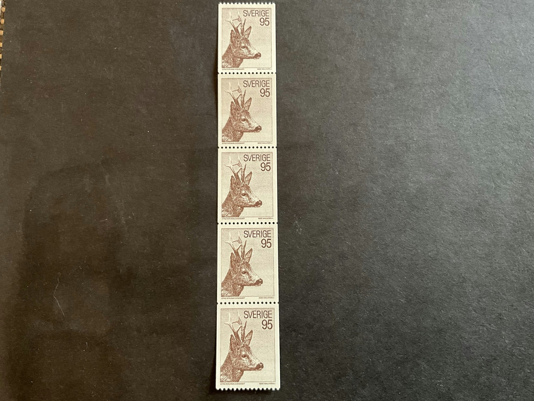 Rådjur facit nr 768 V1 , gul fluoroscense postfriskt 5-strip