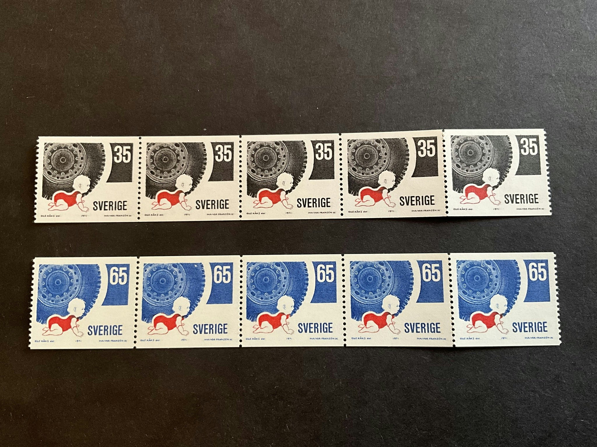 Trafiksäkerhet facit nr 738 och 739 A i postfriska 5-strip
