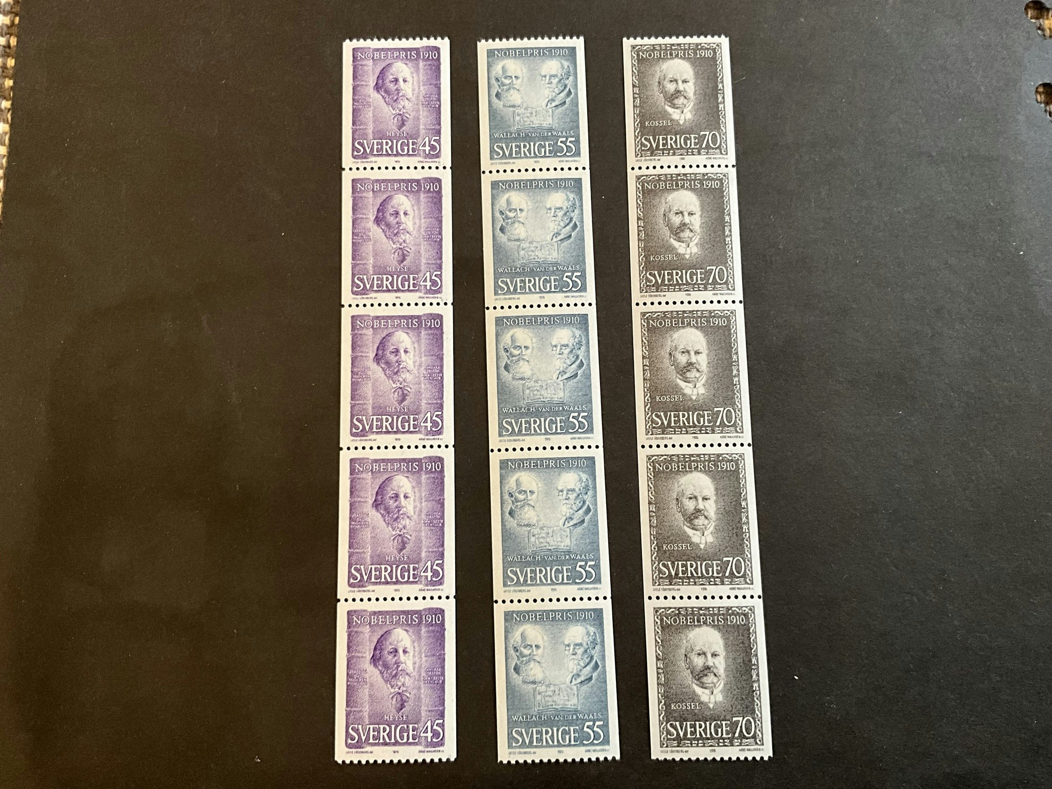 Nobelpristagare 1910 facit nr 716 A, 7171 A och 718 postfriska 5-strip
