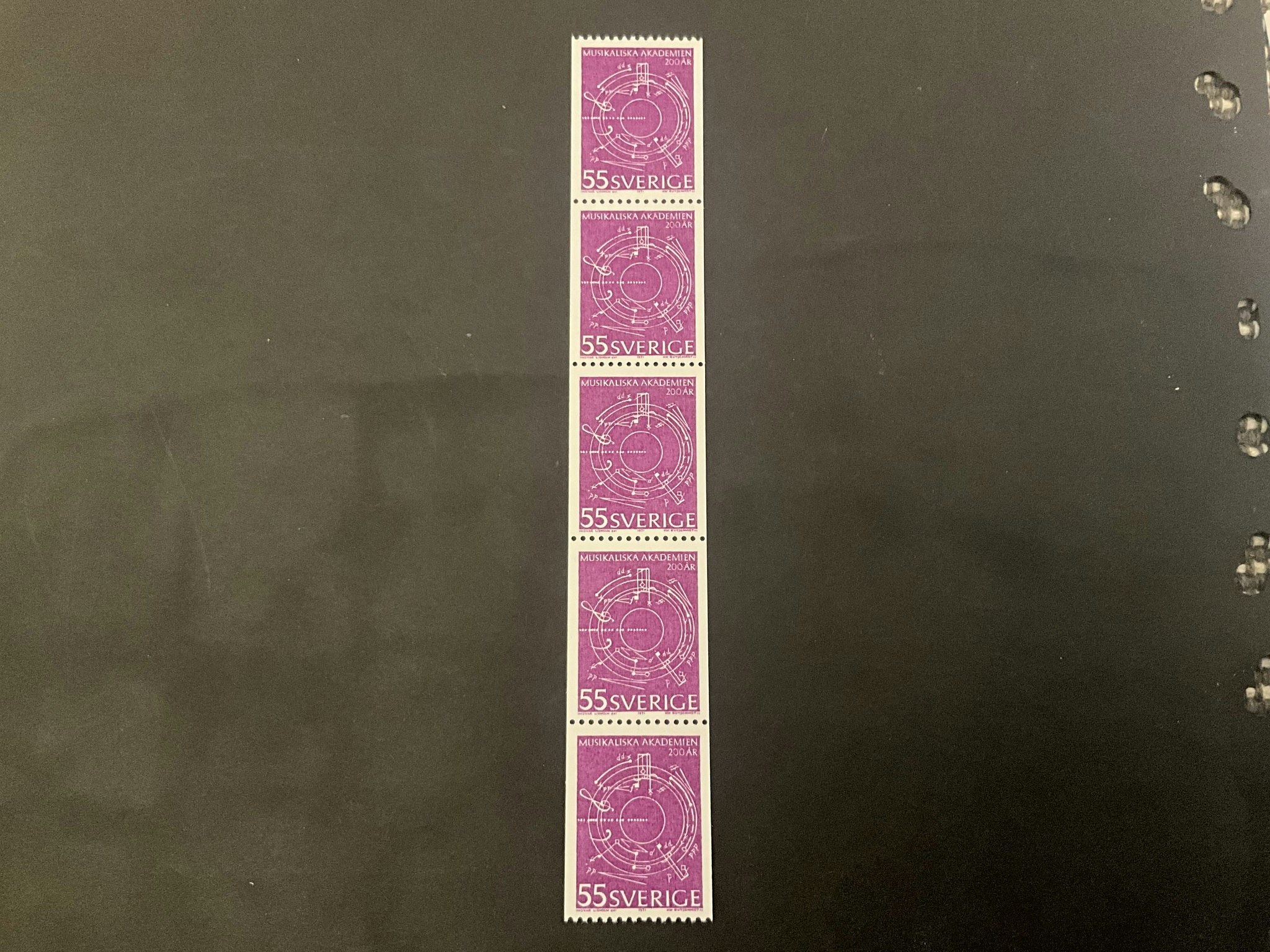Musikaliska akademin 200 år facit nr 731 A postfriskt 5-strip