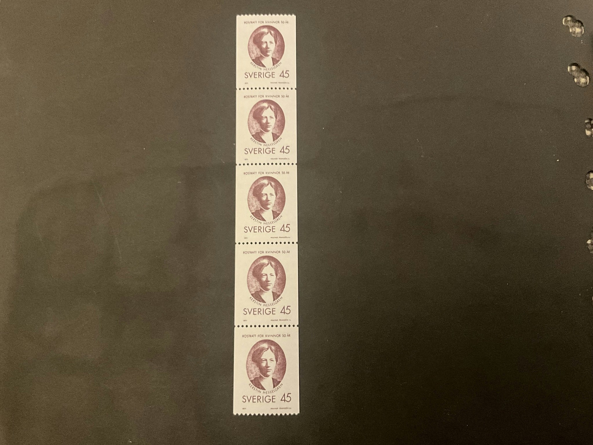 Rösträtt för kvinnor 50 år facit nr 721 A postfriskt 5-strip