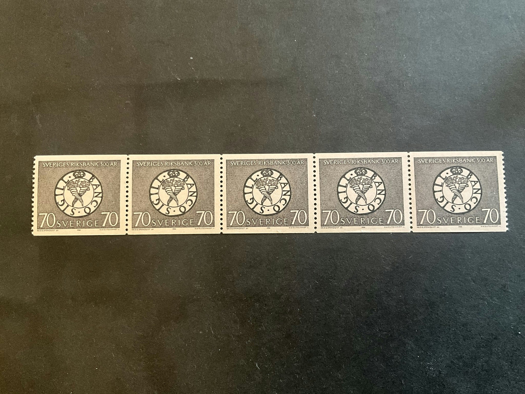 Sveriges riksbank 300 år facit nr 625 A postfriskt 5-strip