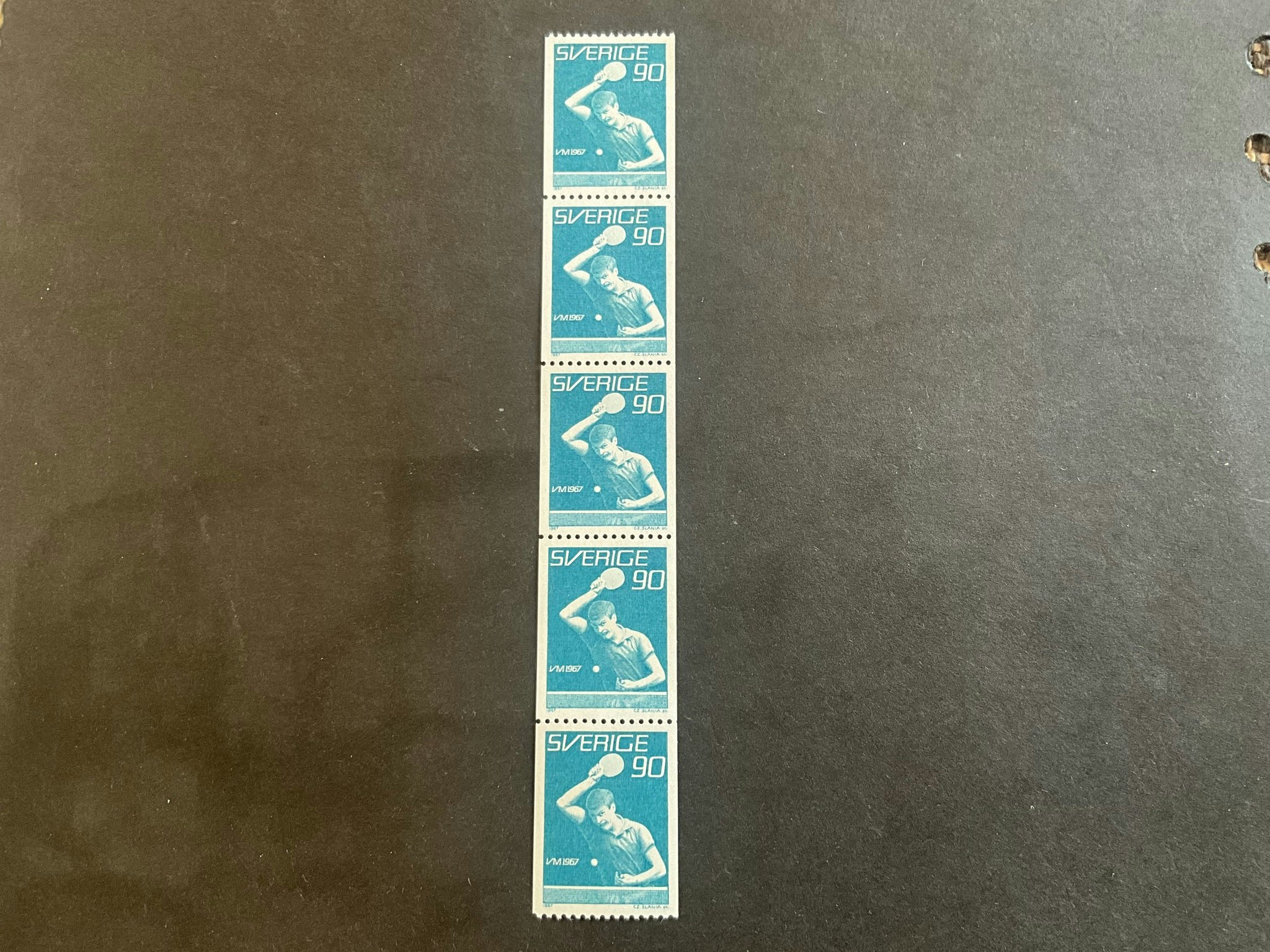 VM i bordtennis facit nr 603 postfriskt 5-strip.