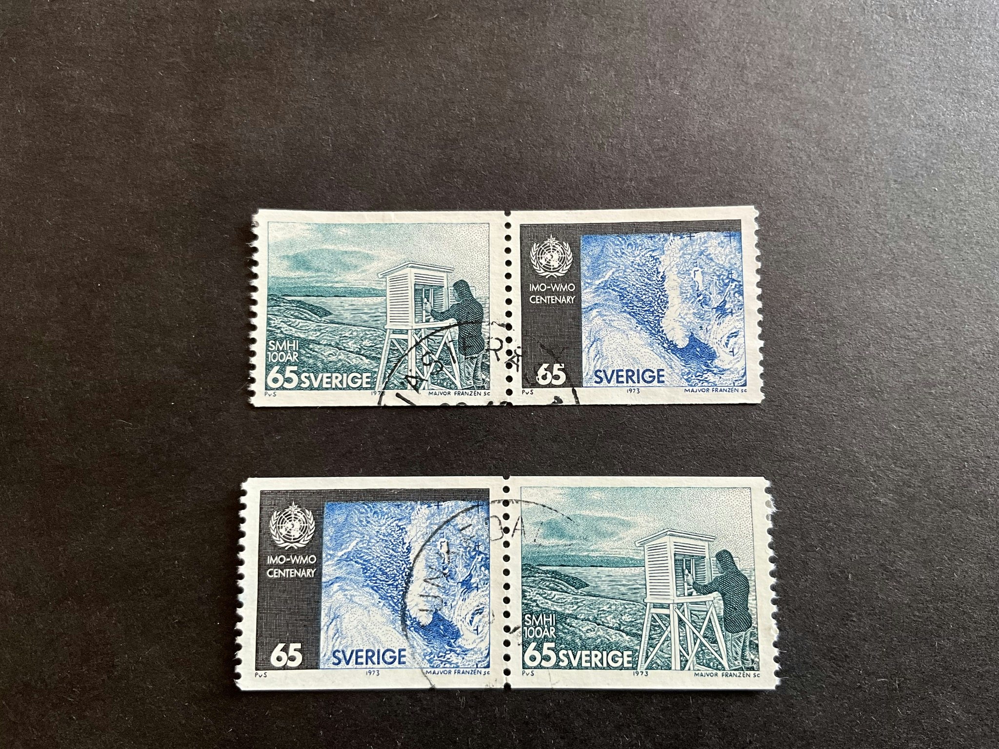 Väderlekstjänsten 100 år facit nr 824 SX 1 och SX 2 stämplade par
