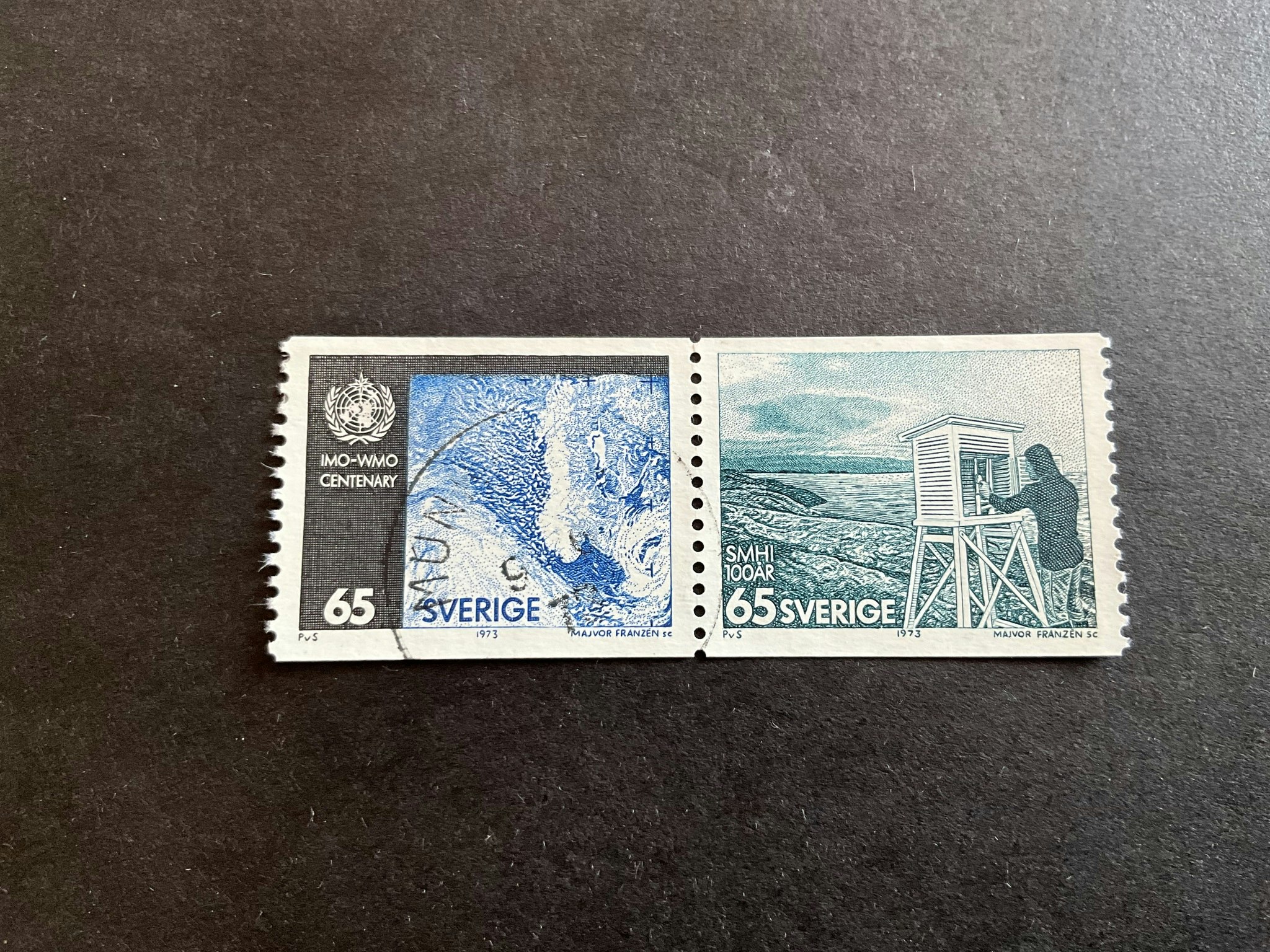 Väderlekstjänsten 100 år facit nr 824 SX 2 stämplat par