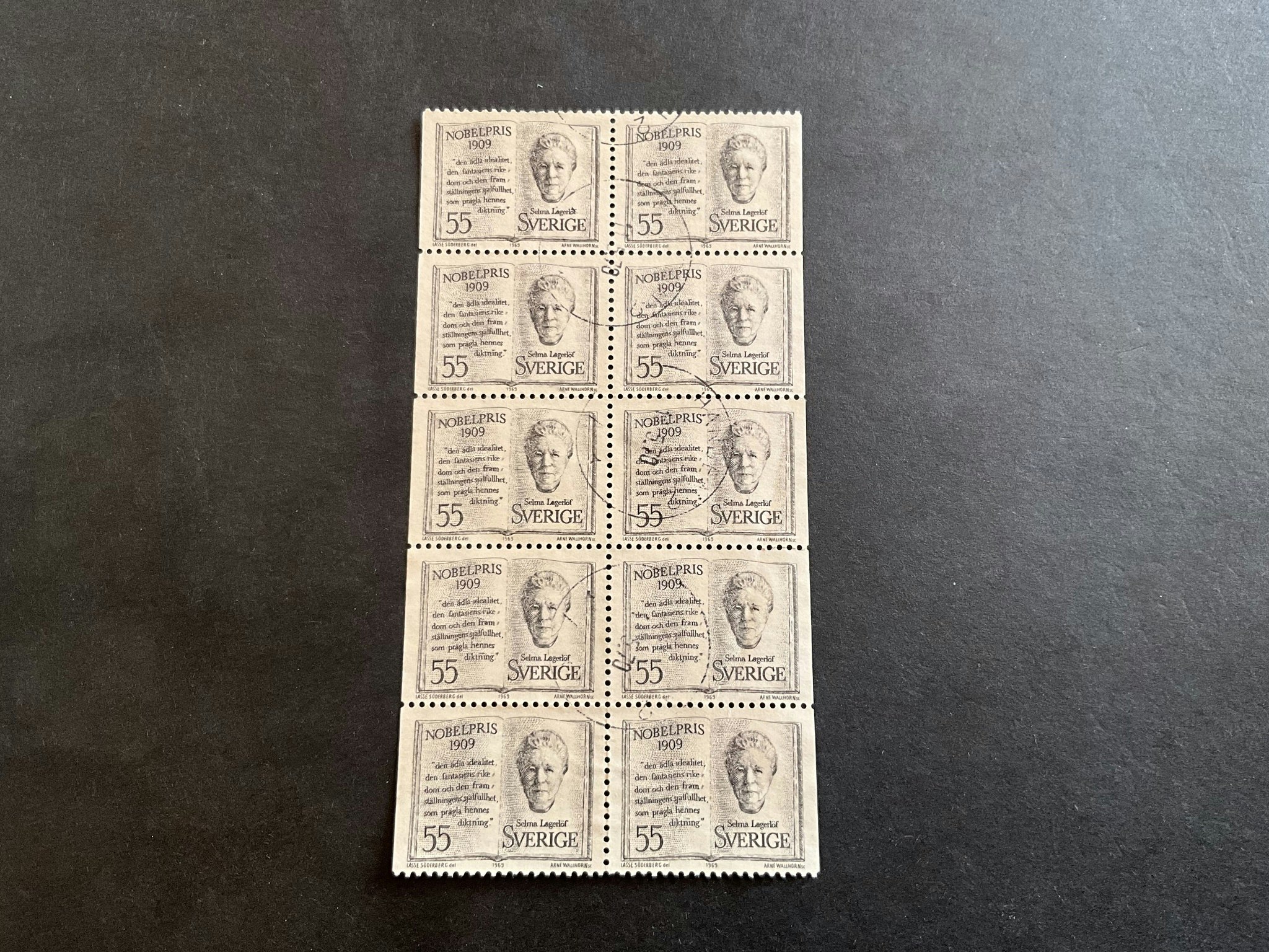 Nobelpris 1909 facit nr 682 BB i stämplat 10-block
