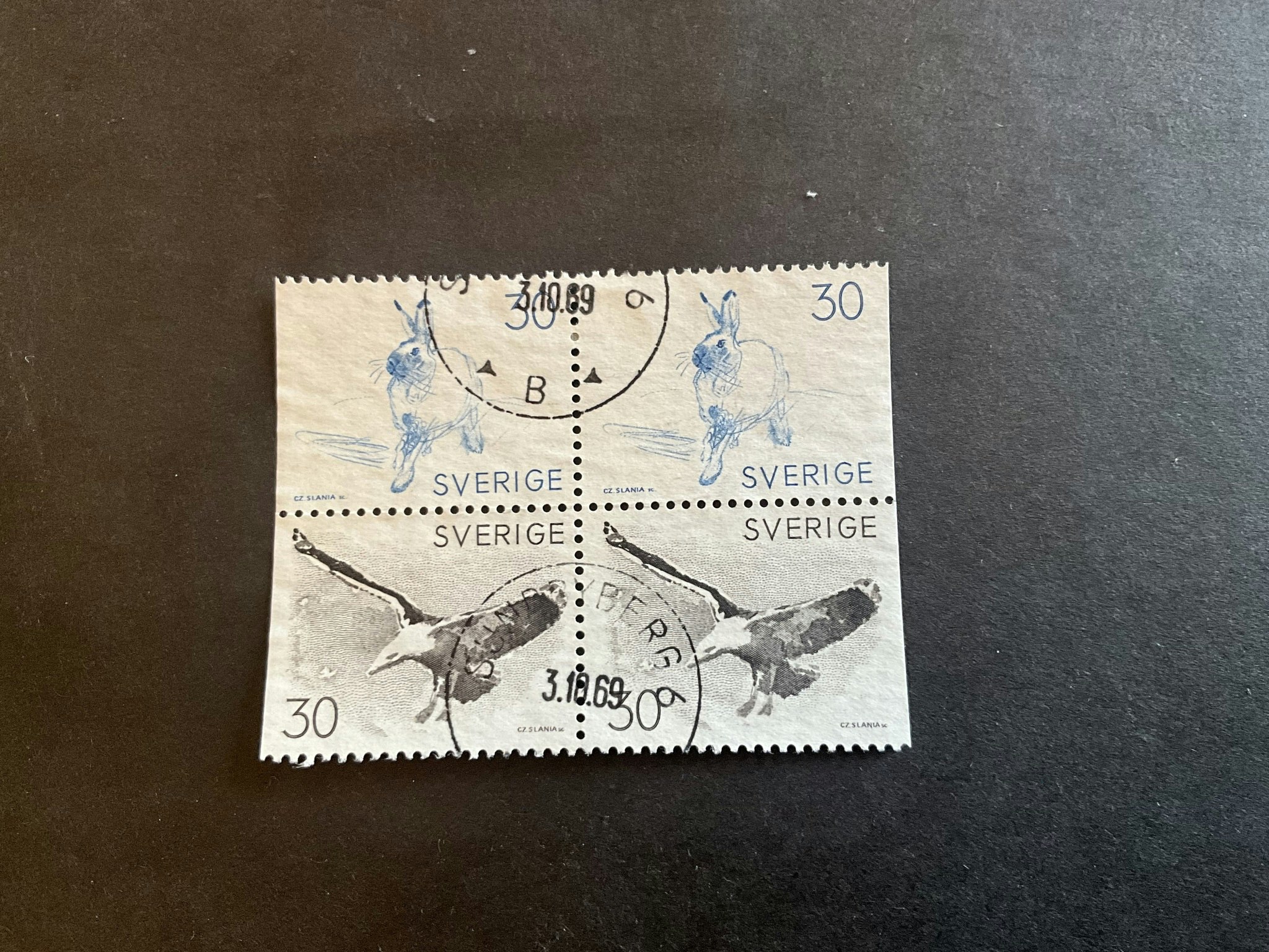 Bruno Liljefors djur facit nr 642 +643 BB i stämplat 4-block