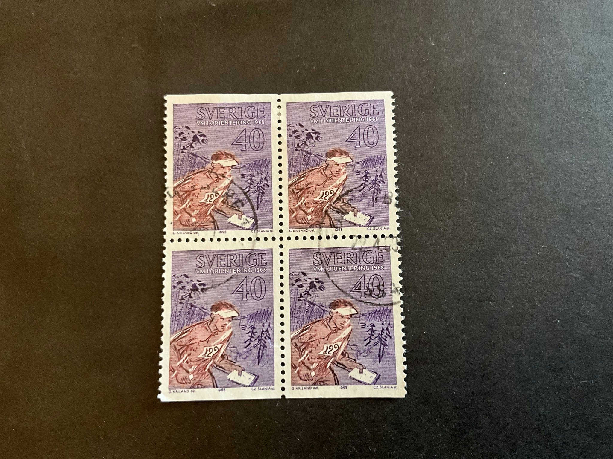VM i orientering facit nr 637 BB i stämplat 4-block