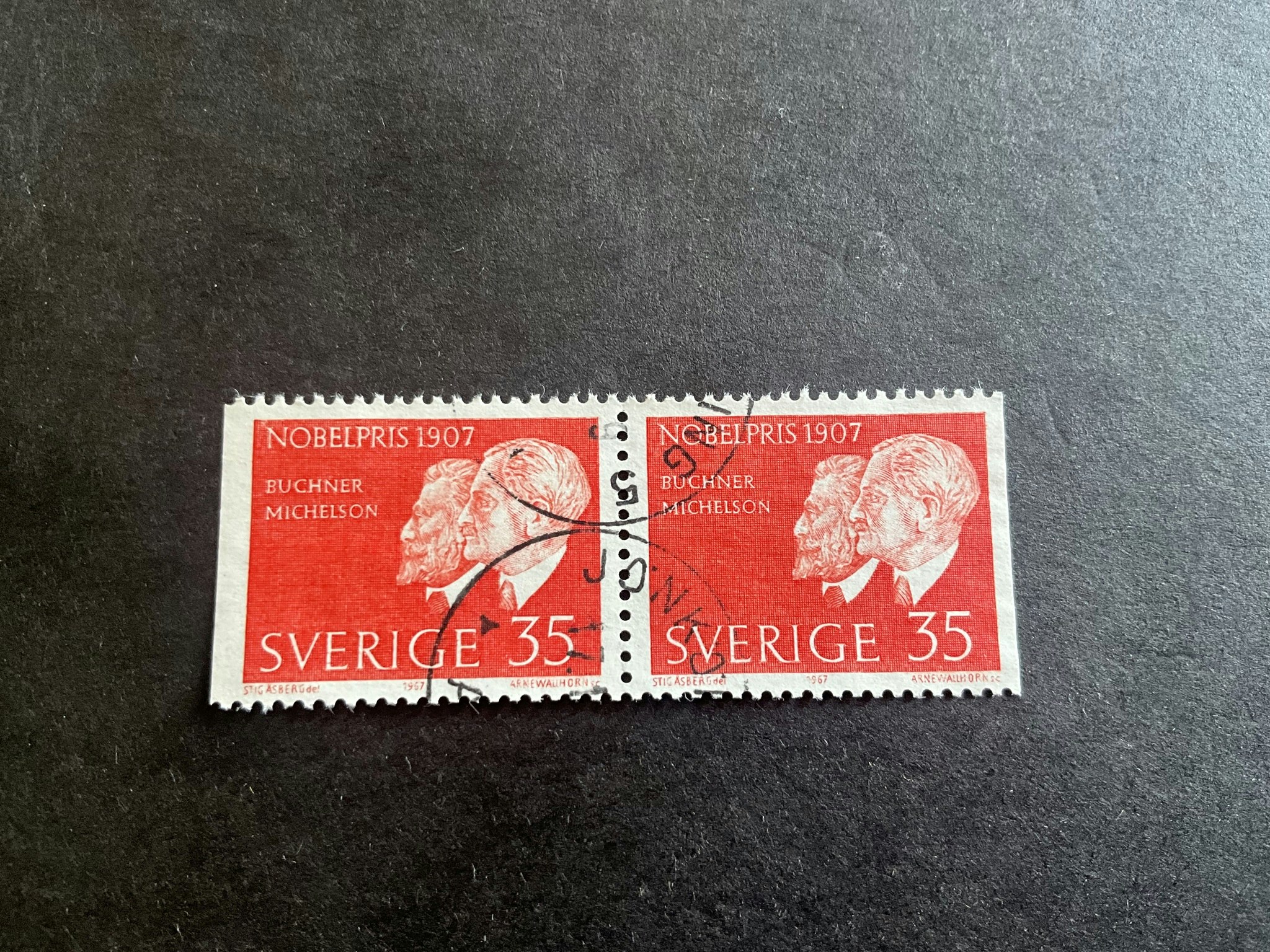 Nobelpris 1907 facit nr 618 BB stämplat par