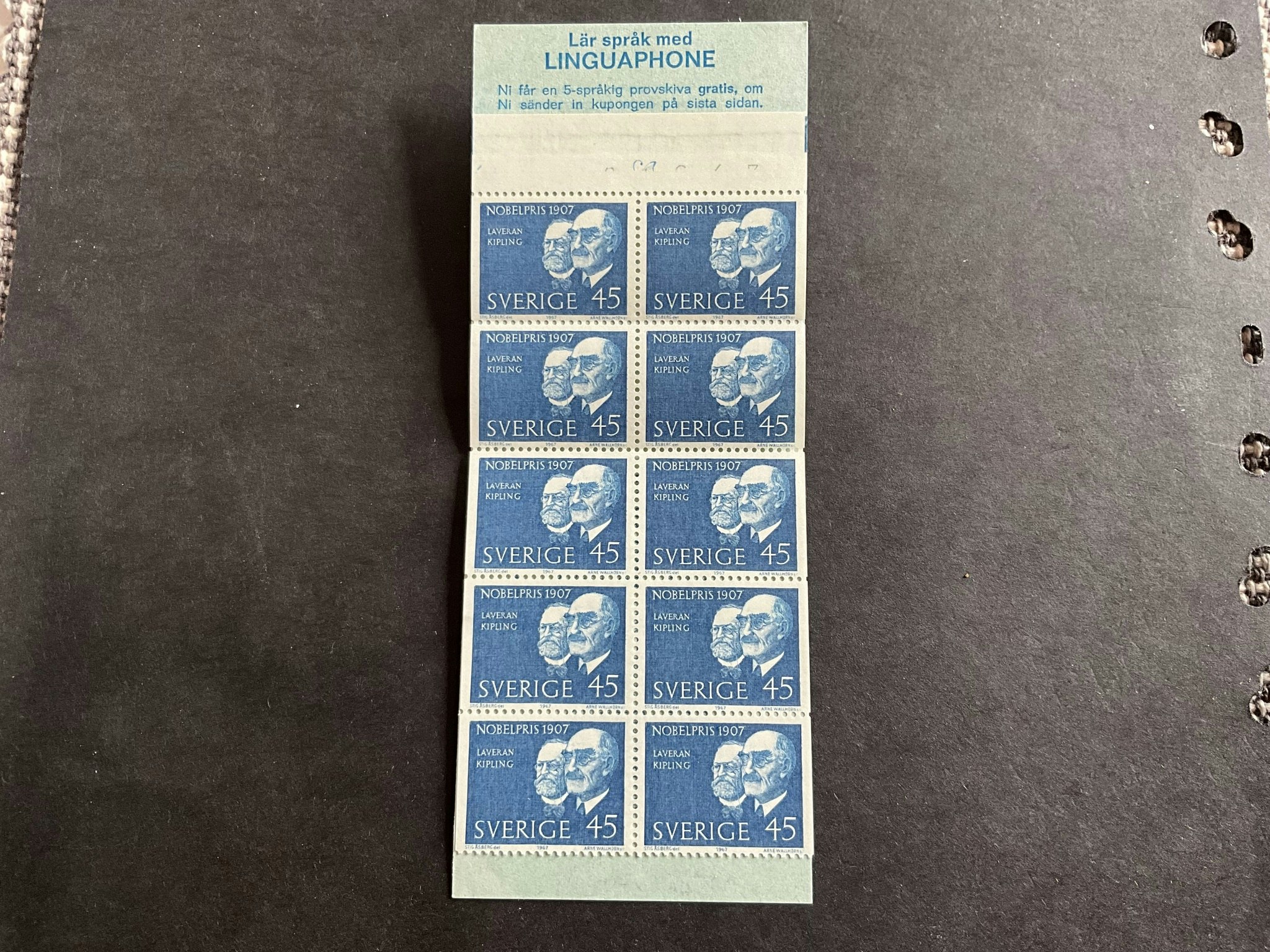Nobelpris 1907 facit nr H 201 postfriskt häfte