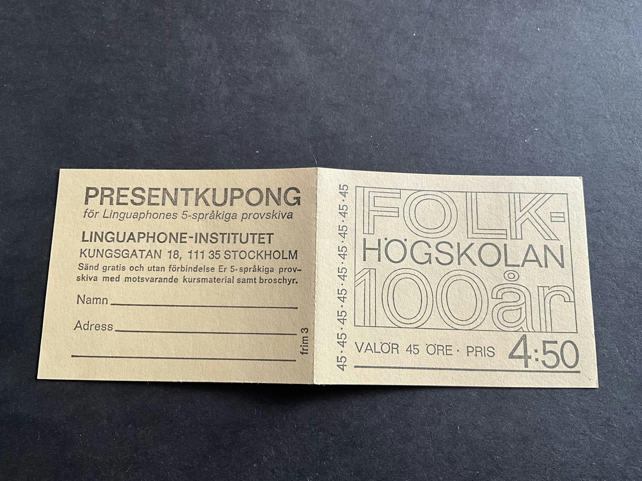 Folkhögskolan facit nr H  209 A2 postfriskt häfte