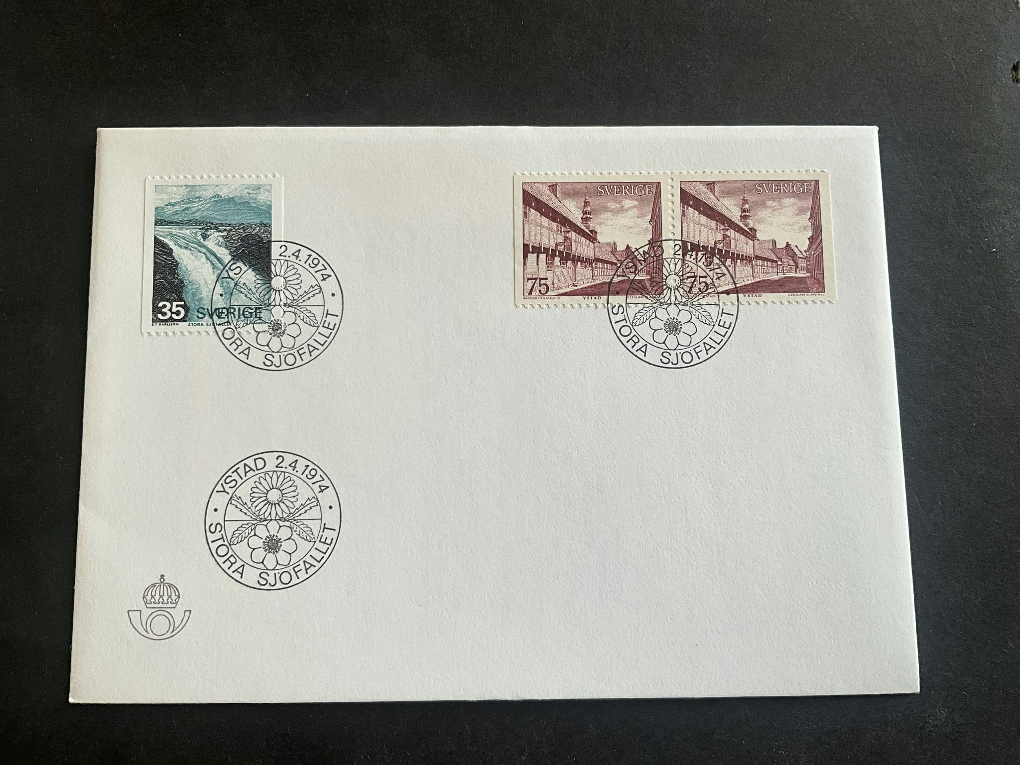 Stora sjöfallet+ Ystad facit nr 865-866 FDC stämplat Ystad