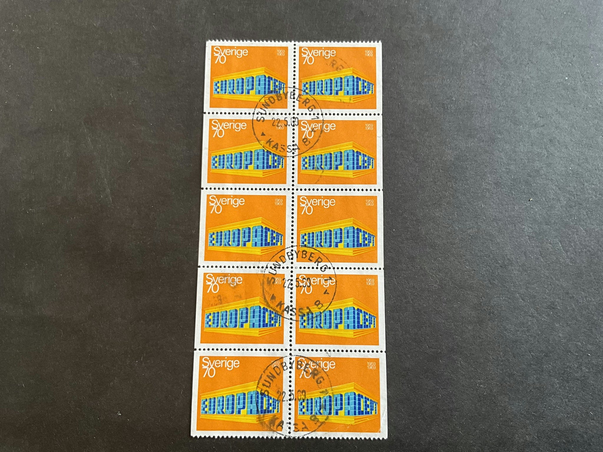 Europa II facit nr 653 BB i lyxstämplat 10-block SUNDBYBERG 1