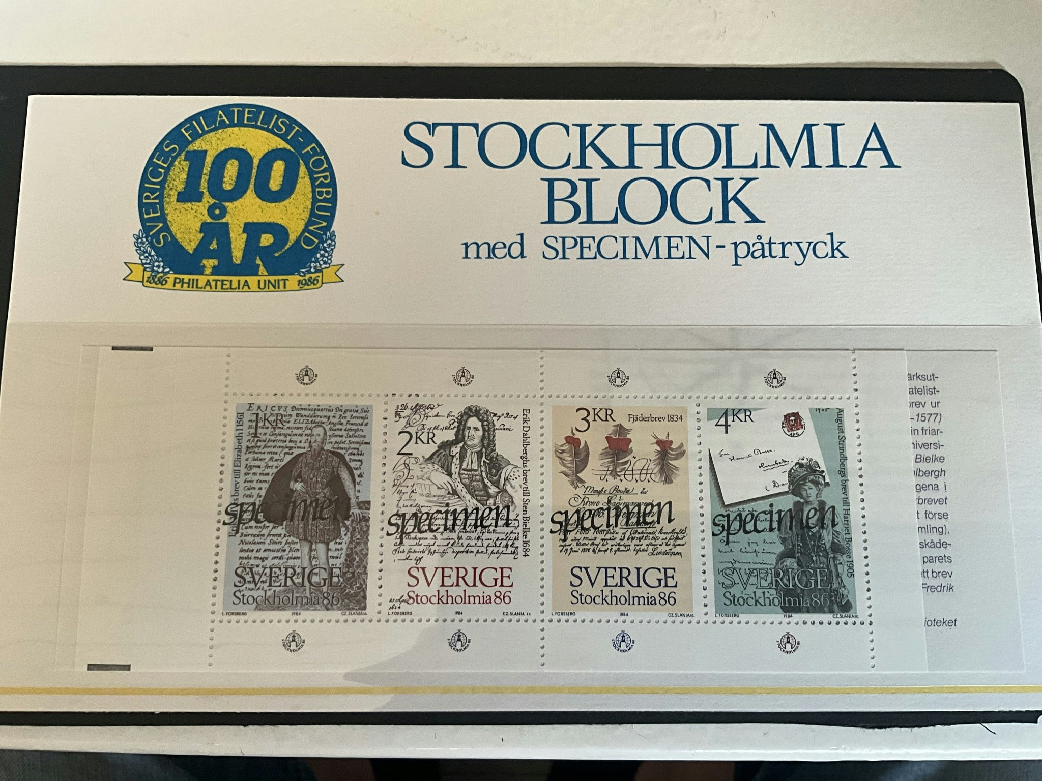 Presentförpackning Specimen tryck på 5 st Stockholmia häften