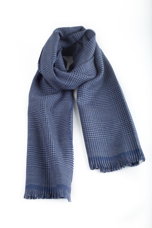 Glencheck Wool Scarf - Mid Blue/Navy Blue
