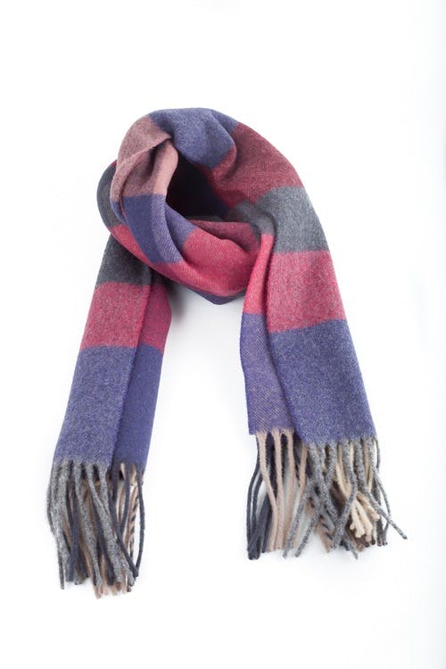 Plaid Wool Scarf - Grey/Purple/Pink