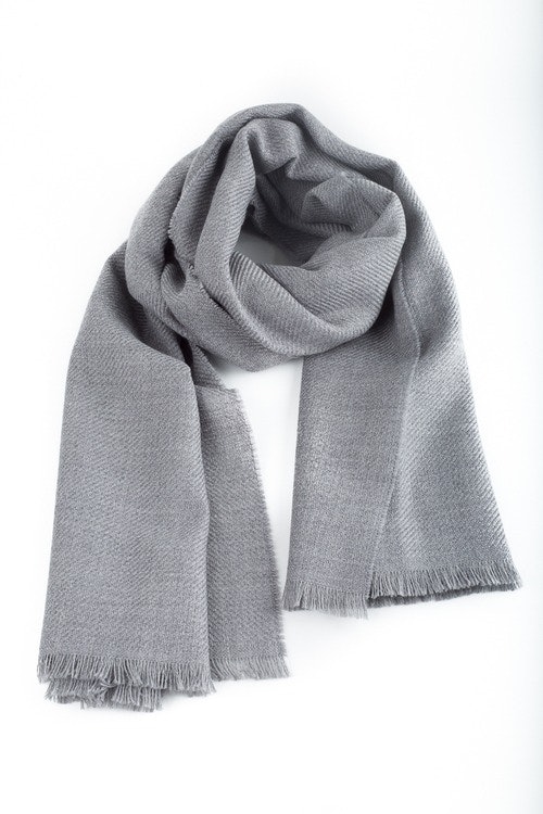 Solid Textured Wool Scarf - Grey