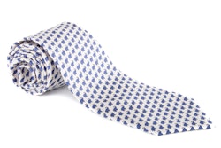 Elephant Printed Silk Tie - White/Navy Blue