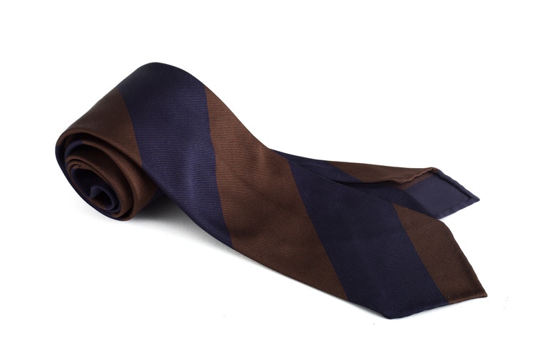 Regimental Blockstripe Silk Tie - Navy Blue/Brown