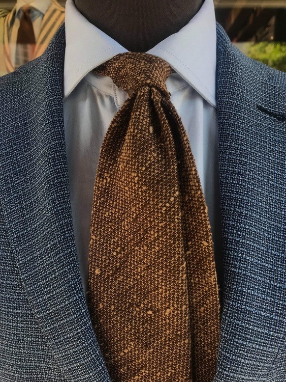 Solid Shantung Grenadine Tie - Untipped - Brown/Beige
