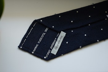 Polka Dot Shantung Grenadine Tie - Untipped - Navy Blue/White