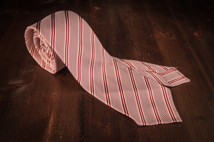 Regimental Silk Grenadine Tie - Untipped - Pink/White/Red
