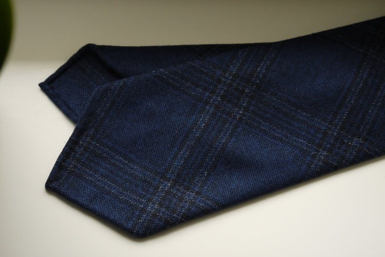 Glencheck Wool Tie - Untipped - Navy Blue/Mid Blue