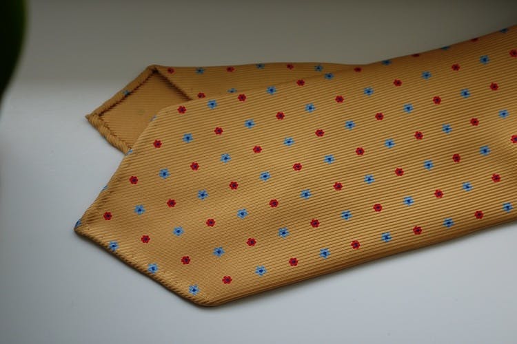 Small Floral Printed Silk Tie - Untipped - Yellow/Light Blue/Red
