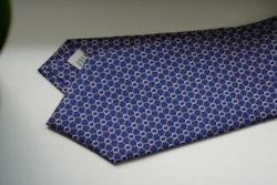 Micro Printed Silk Tie - Navy Blue/Pink/White