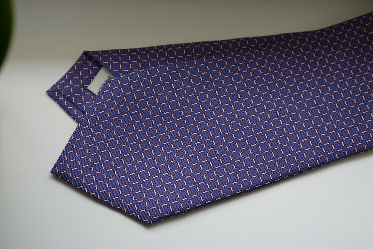Micro Printed Silk Tie - Mid Blue/Red/White
