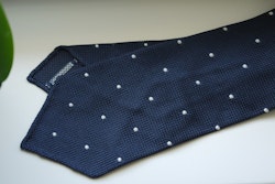 Polka Dot Silk Grenadine Tie - Untipped - Navy Blue/White