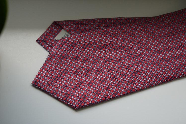 Micro Printed Silk Tie - Red/Light Blue/White