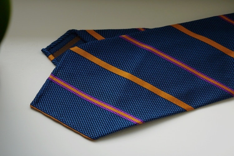Regimental Silk Grenadine Tie - Untipped - Petrol/Orange/Purple