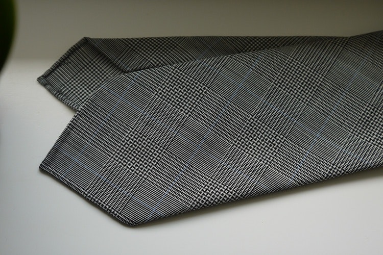 Glencheck Light Wool Tie - Untipped - Grey/Light Blue