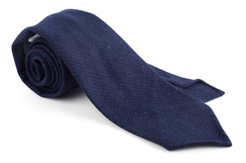 Houndstooth Wool Untipped Tie - Navy Blue/Mid Blue