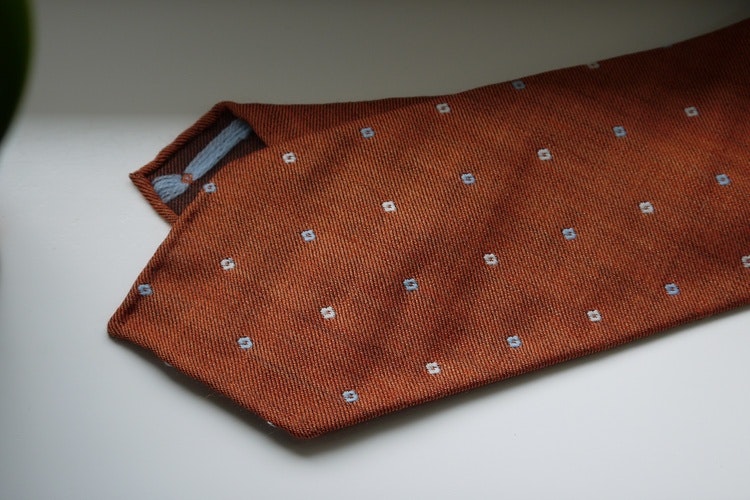 Floral Wool Tie - Untipped - Orange/White/Light Blue